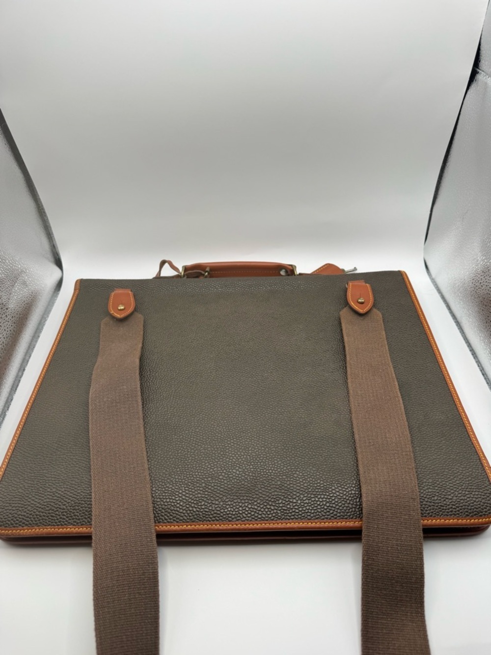 Mulberry England Vintage Scotchgrain Briefcase Satchel | Khaki Brass Lock + Key - Picture 11 of 16